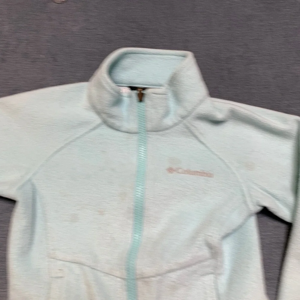 Columbia Fleece Jacket Girls XS Aqua Logo Mock Neck Long Sleeve Full Zip Winter